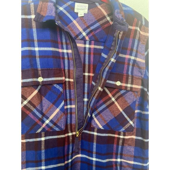 J. Crew Plaid Flannel Shirt Jacket Shacket Zip Cozy Fall Blue Red Women Sz XS - Picture 5 of 6